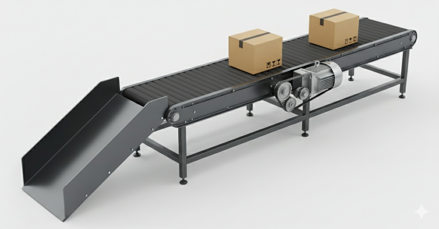 Cinta transportadora con cajas